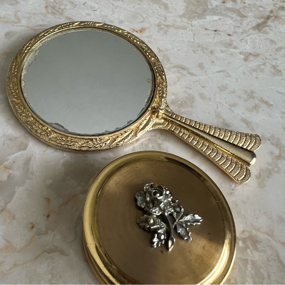 MARGARET ROSE ENGLAND Vintage Flower Box and Compact Hand Mirror Vanity Dresser - Picture 6 of 10